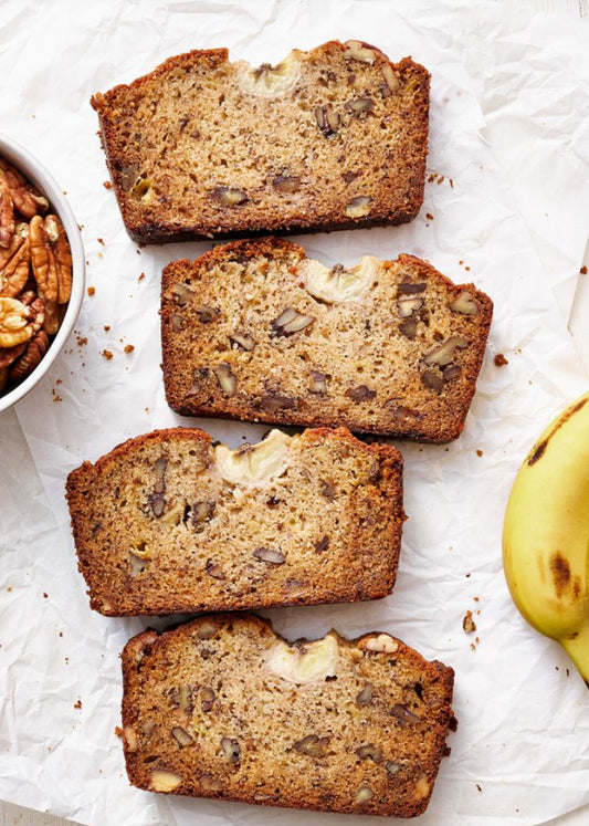 Maple pecan brown butter banana bread slice